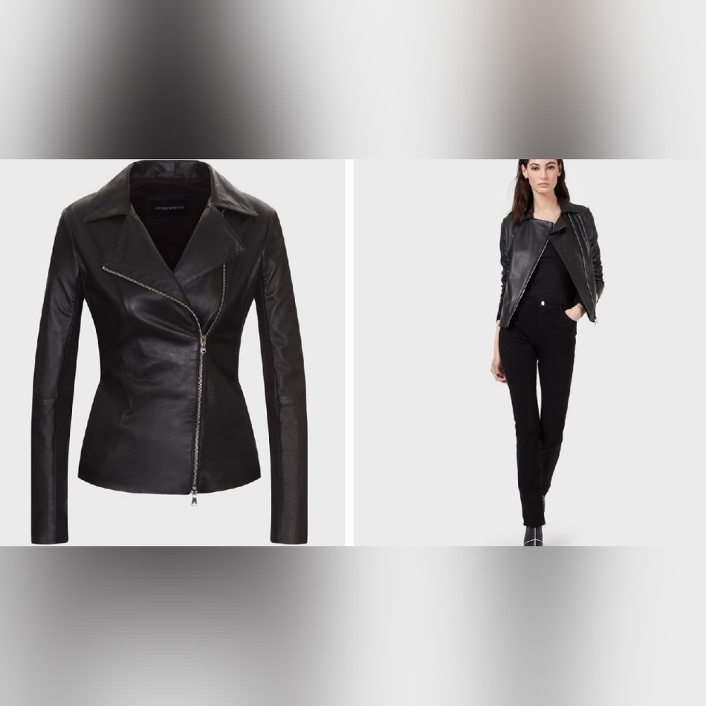 Emporio Armani Black Leather Jacket Zipped On The Bias (2 Of 2)